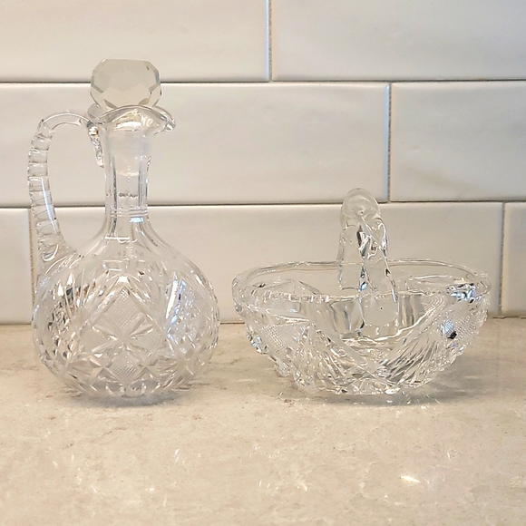 1900s Vintage Antique American Brilliant Cut Glass Set